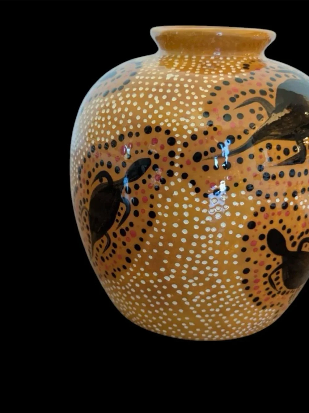 Vintage 2004 Australian Aboriginal Art Pottery Vase - Durahrwa Shed Designs